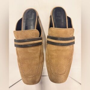 Brunello Cucinelli Tan Mules with Monili  Strips
